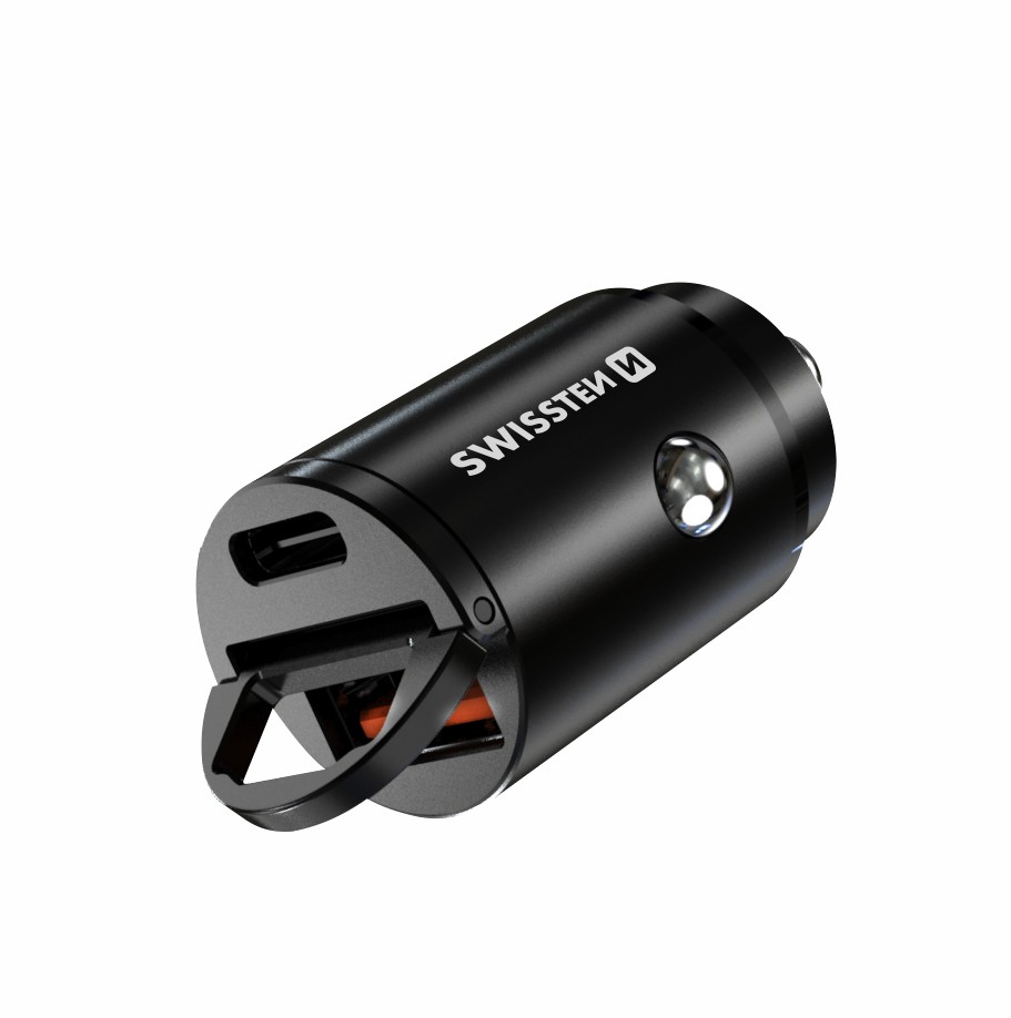 SWISSTEN Προσαρμογέας Αυτοκινήτου USB-C Power Delivery + Super Charge 3.0 30W Nano Μαύρο 8595217476813 SWISSTEN Προσαρμογέας Αυτοκινήτου USB-C Power Delivery + Super Charge 3.0 30W Nano Μαύρο 8595217476813