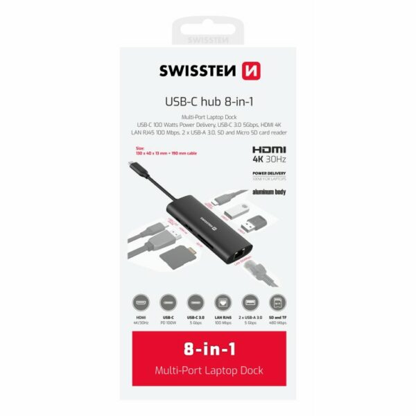 SWISSTEN USB-C Hub 8-in-1 (USB-C 100W