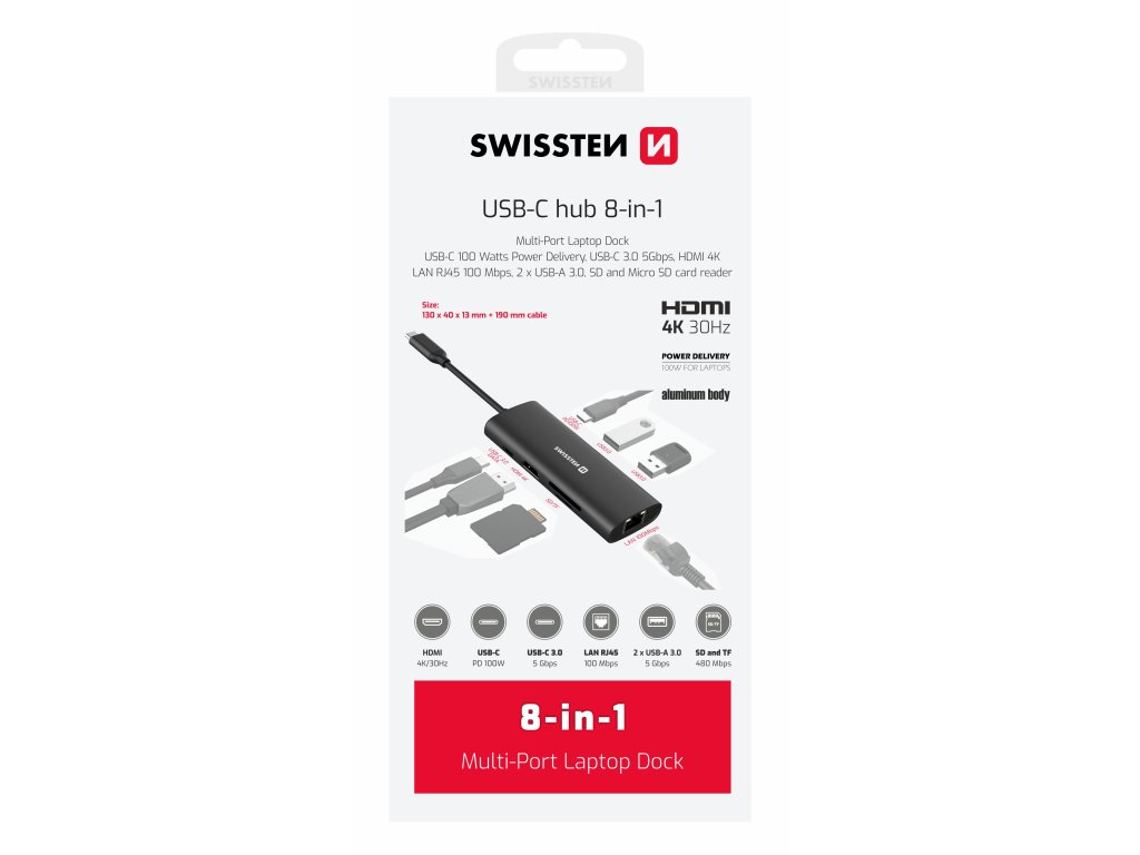 SWISSTEN USB-C Hub 8-in-1 (USB-C 100W SWISSTEN USB-C Hub 8-in-1 (USB-C 100W