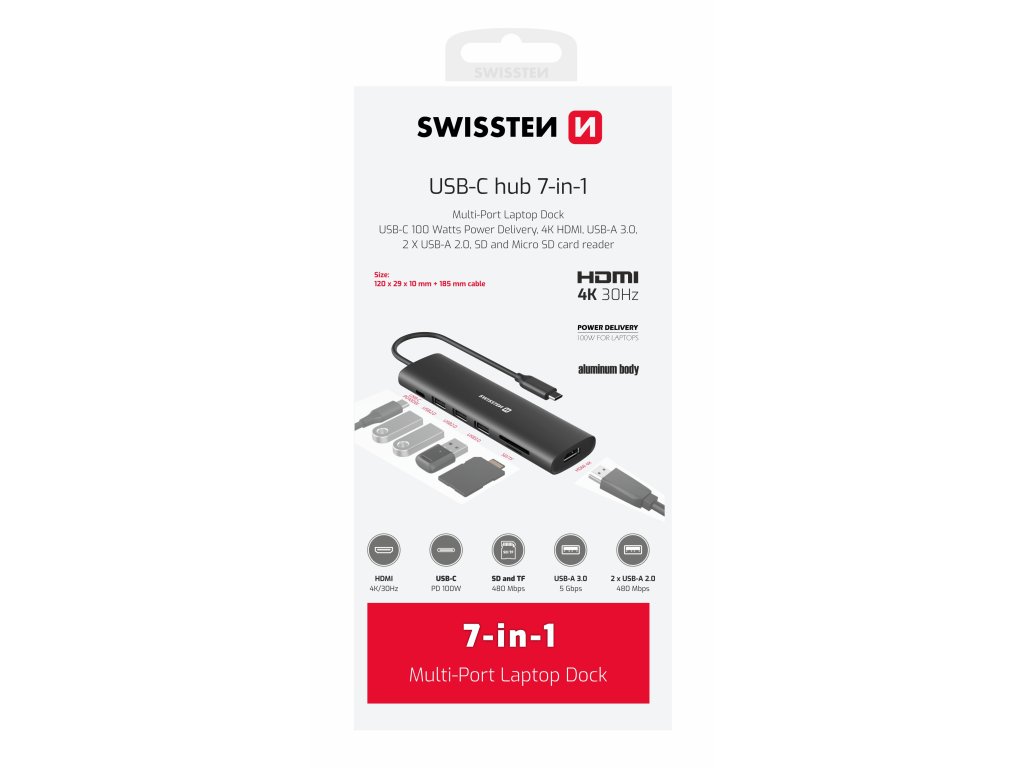 SWISSTEN Πολυαντάπτορας USB-C 7 σε 1 (USB-C 100W SWISSTEN Πολυαντάπτορας USB-C 7 σε 1 (USB-C 100W