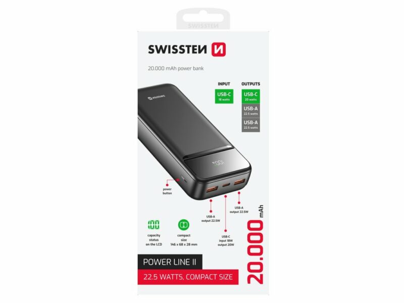 SWISSTEN Φορητός Φορτιστής POWER LINE II 20000 mAh, Μαύρο 8595217490628 - Image 3