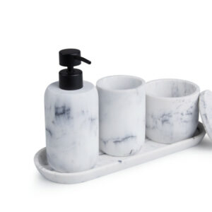 Σετ Αξεσουάρ Μπάνιου - Σαπουνιού 4 τεμαχίων - Λευκό/Μάρμαρο  8720604882780 Lifa-Living