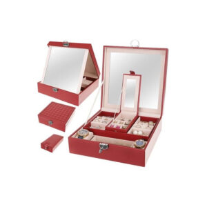 Κοσμηματοθήκη - Μπιζουτιέρα 25.5 x 25.5 x 9 cm Χρώματος Κόκκινο SPM 8891 - Image 2