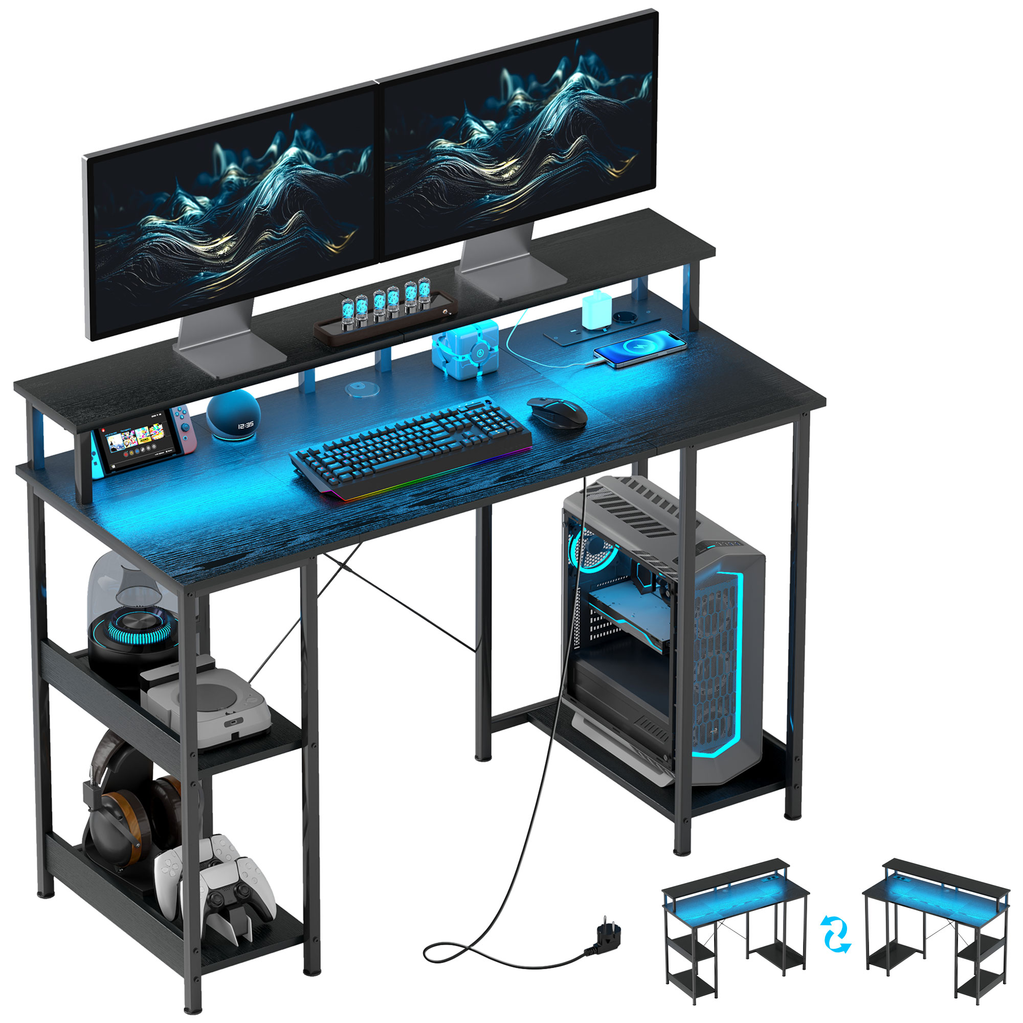 HOMCOM Αναστρέψιμο γραφείο για υπολογιστή με ηλεκτρικές πρίζες HOMCOM Αναστρέψιμο γραφείο για υπολογιστή με ηλεκτρικές πρίζες