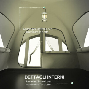 Outsunny αδιάβροχη σκηνή κάμπινγκ 4 ατόμων με χώρο ύπνου και καθιστικό, σε πολυεστέρα, 430x300x190 cm, γκρι A20-397V00GY - Image 5