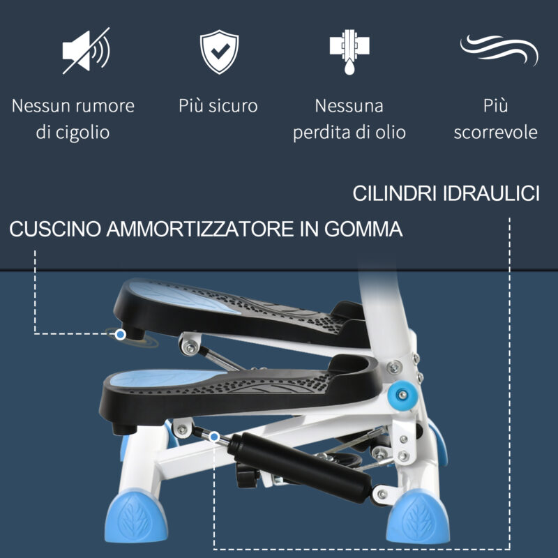 HOMCOM Stepper με τιμόνι, οθόνη LCD και αντιολισθητικά πετάλια, 55x44x108 εκ., λευκό και μπλε A90-263BU - Image 5