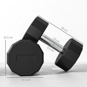 SPORTNOW Σετ 2 Αλτήρες 12 Πλευρών 15 κιλών από Μέταλλο και Καουτσούκ με Αντιολισθητική Λαβή 26x15.5x15.5 εκ Μαύρο A91-343V07BK - Image 3