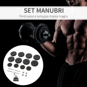 HOMCOM Set Dumbbells Gym 50kg Ρυθμιζόμενο κιτ Βαρών Bodybuilding με 12 Λαστιχένια Δίσκους Μαύρο B1-0127 - Image 3