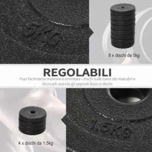 HOMCOM Set Dumbbells Gym 50kg Ρυθμιζόμενο κιτ Βαρών Bodybuilding με 12 Λαστιχένια Δίσκους Μαύρο B1-0127 - Image 5