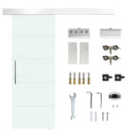 Homcom Συρόμενη Γυάλινη Πόρτα με Ρίγες με Περάκι Αλουμινίου