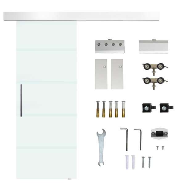 Homcom Συρόμενη Γυάλινη Πόρτα με Ρίγες με Περάκι Αλουμινίου