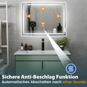 Costway  Καθρέφτης Μπάνιου LED με Φωτισμό Αντιθαμβωτικός Ορθογώνιος 80 x 60 cm. BA8169DE