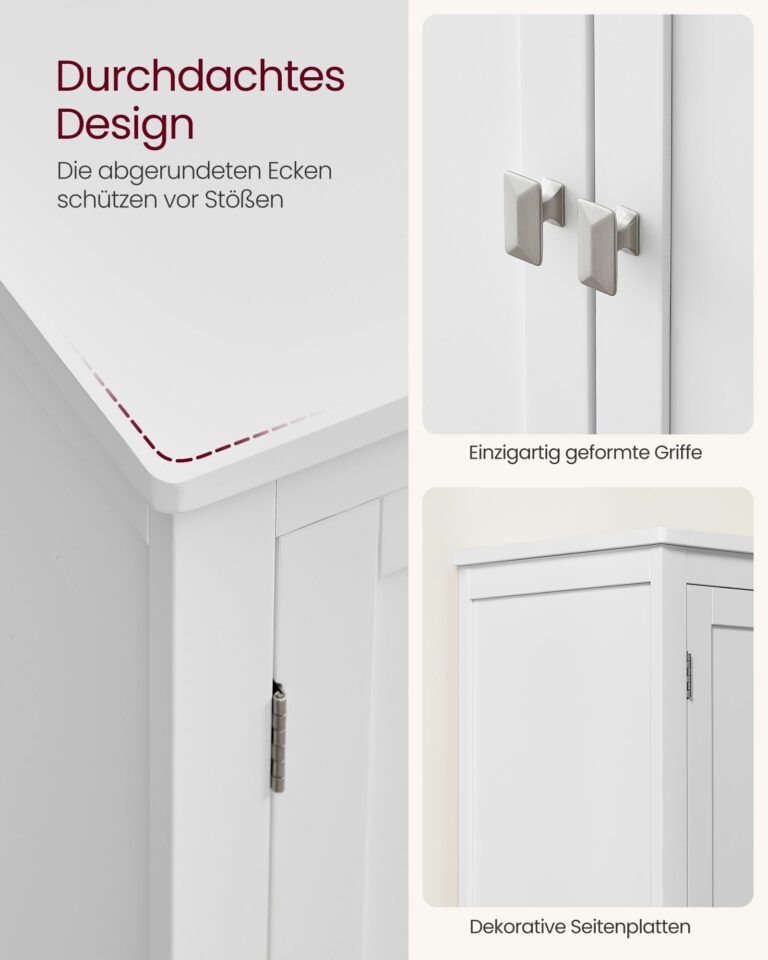 VASAGLE Ντουλάπι Μπάνιου με 4 Πόρτες, Ρυθμιζόμενα Ράφια, Λευκό UBBC552P31 - Image 5