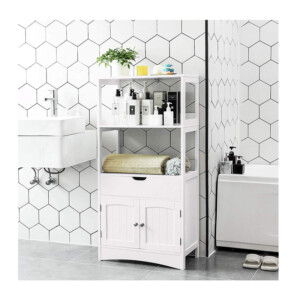 Ραφιέρα Μπάνιου με 2 Ράφια και 1 Ντουλάπι 60 x 122 x 32.5 cm Songmics BBC64WT - Image 4