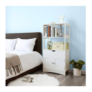 Ραφιέρα Μπάνιου με 2 Ράφια και 1 Ντουλάπι 60 x 122 x 32.5 cm Songmics BBC64WT - Image 5