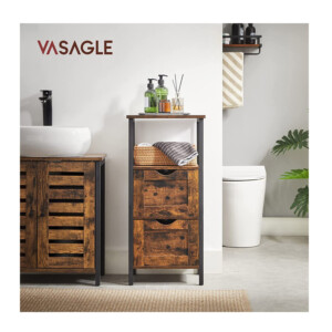 Μεταλλική Ραφιέρα Μπάνιου με 2 Ράφια και 2 Συρτάρια 37 x 30 x 80 cm VASAGLE BBK151B01 - Image 4