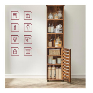 Ξύλινη Στήλη Μπάνιου με 3 Ράφια και 1 Ντουλάπι 30 x 40 x 167 cm VASAGLE BBK160X01V2 - Image 4