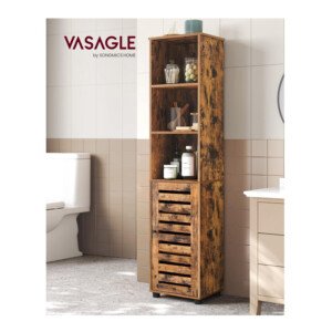 Ξύλινη Στήλη Μπάνιου με 3 Ράφια και 1 Ντουλάπι 30 x 40 x 167 cm VASAGLE BBK160X01V2 - Image 5