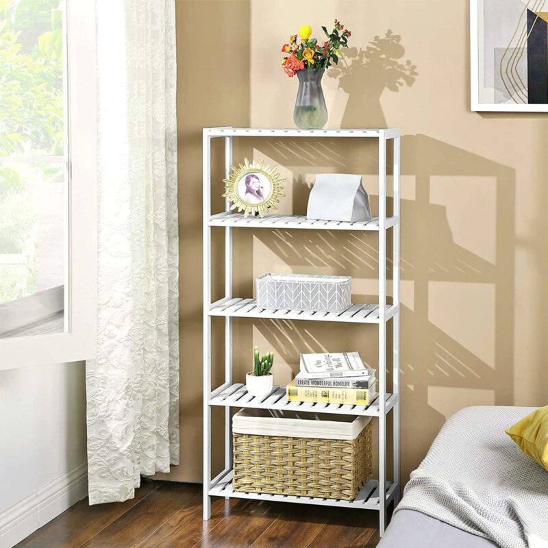 SONGMICS Ράφι Αποθήκευσης Μπάνιου 5 Επιπέδων 60 x 26 x 130 cm από Μπαμπού, Λευκό, BCB35WT  - Image 4