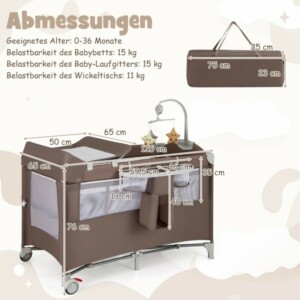 Costway Πολυλειτουργικό Κρεβατάκι Μωρού 5-σε-1 με Αλλαξιέρα, Πάρκο και Κέντρο Δραστηριοτήτων BE10041CF - Image 3