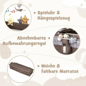 Costway Πολυλειτουργικό Κρεβατάκι Μωρού 5-σε-1 με Αλλαξιέρα, Πάρκο και Κέντρο Δραστηριοτήτων BE10041CF - Image 4