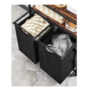 Μεταλλικό Καλάθι Απλύτων με 2 Χώρους και 2 Ράφια 73 x 33 x 92 cm VASAGLE BLH211B01 - Image 2