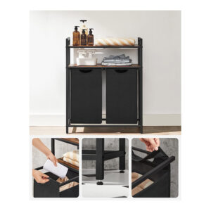 Μεταλλικό Καλάθι Απλύτων με 2 Χώρους και 2 Ράφια 73 x 33 x 92 cm VASAGLE BLH211B01 - Image 3