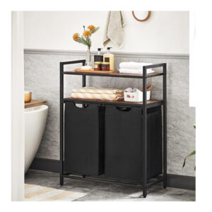 Μεταλλικό Καλάθι Απλύτων με 2 Χώρους και 2 Ράφια 73 x 33 x 92 cm VASAGLE BLH211B01 - Image 4