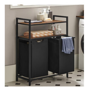 Μεταλλικό Καλάθι Απλύτων με 2 Χώρους και 2 Ράφια 73 x 33 x 92 cm VASAGLE BLH211B01 - Image 5