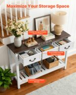 VEVOR Ξύλινη Κονσόλα 120 x 30 x 80 cm με Συρτάρια και Ράφι, Καφέ-Λευκό BSXGZEKNSFCTTF2IY001V0 - Image 4