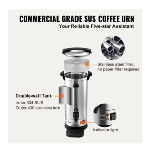 Βραστήρας για Καφέ Φίλτρου και Τσάι 16.4 Lt 1500 W 22 x 48.9 cm VEVOR BSYK110SUS304EMWKV2 - Image 5