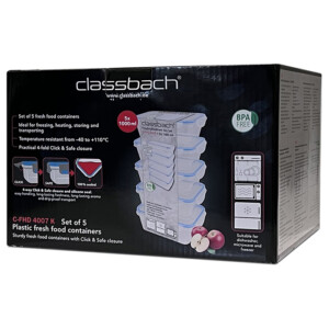 Σετ Φαγητοδοχεία 5 Τεμαχίων με Αεροστεγές Κλείσιμο - Διάφανο/Γαλάζιο C-FHD4007K CLASSBACH - Image 3