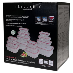 Σετ Φαγητοδοχεία 14 Τεμαχίων με Αεροστεγές Κλείσιμο - Διάφανο/Κόκκινο C-FHD4009K CLASSBACH - Image 3