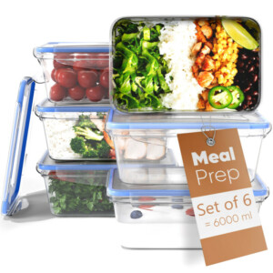 Σετ 6 Πλαστικά Δοχεία Φαγητού 1L με Καπάκια 19.5 x 7.6 x 13cm - Διάφανο/Μπλε C-FHD4023K CLASSBACH