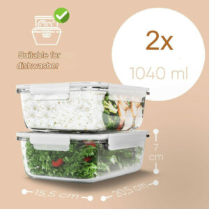 Σετ 2 Γυάλινα Δοχεία Φαγητού 1.04L με Καπάκια C-FHD4024G CLASSBACH - Image 5