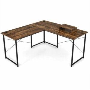 Costway  Αναστρέψιμο Γραφείο Υπολογιστή σε Σχήμα L με Μεταλλική Κατασκευή και Ρυθμιζόμενη Βάση Οθόνης CB10122CF