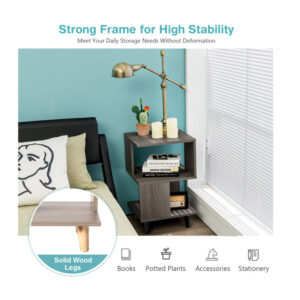 Σετ Ξύλινα Κομοδίνα με 2 Ράφια 40 x 40 x 64 cm 2 τμχ Costway CB10236 - Image 2