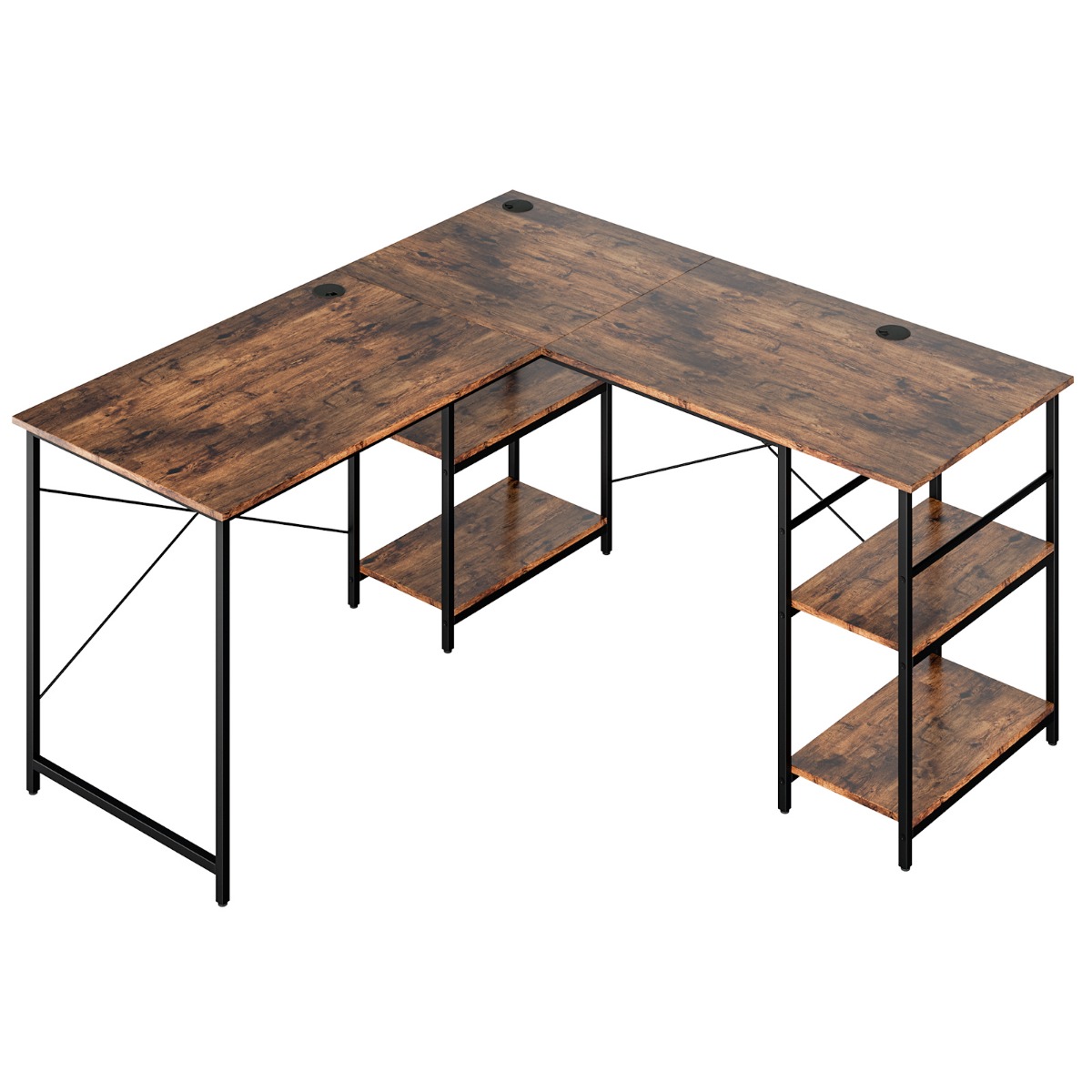 Costway Μετατρέψιμο Γραφείο Υπολογιστή 151 x 151 x 75 cm σε Σχήμα L με Ρυθμιζόμενα Ράφια και Ανθεκτική Μεταλλική Κατασκευή CB10462CF+ Costway Μετατρέψιμο Γραφείο Υπολογιστή 151 x 151 x 75 cm σε Σχήμα L με Ρυθμιζόμενα Ράφια και Ανθεκτική Μεταλλική Κατασκευή CB10462CF+