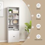 Costway Λευκή Βιβλιοθήκη 180εκ σε Ρουστίκ Στυλ με Πόρτες CB10514WH - Image 4