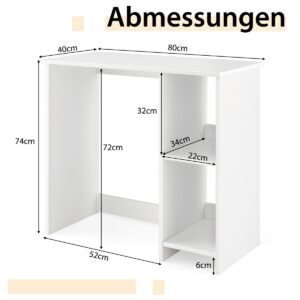 Costway  Μικρό Γραφείο Υπολογιστή 80 εκ. με Διπλό Ράφι και Σταθερή Κατασκευή CB10516WH - Image 2