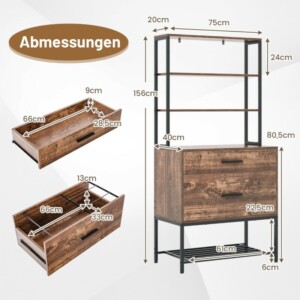 Costway Πολυλειτουργικό Ντουλάπι Αρχείων με Ράφια, Συρτάρια και Βάση Εκτυπωτή σε Βιομηχανικό Στυλ CB10569CF+ - Image 3