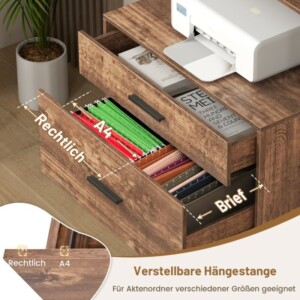 Costway Πολυλειτουργικό Ντουλάπι Αρχείων με Ράφια, Συρτάρια και Βάση Εκτυπωτή σε Βιομηχανικό Στυλ CB10569CF+ - Image 4