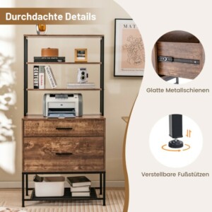 Costway Πολυλειτουργικό Ντουλάπι Αρχείων με Ράφια, Συρτάρια και Βάση Εκτυπωτή σε Βιομηχανικό Στυλ CB10569CF+ - Image 5