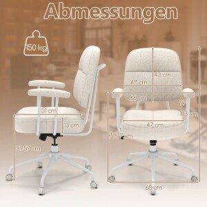 Costway Εργονομική Περιστρεφόμενη Καρέκλα Γραφείου με Μπράτσα & Ρόδες, Μπεζ CB10833BE - Image 3