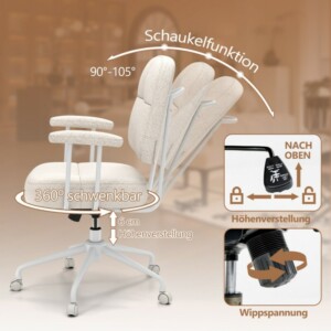 Costway Εργονομική Περιστρεφόμενη Καρέκλα Γραφείου με Μπράτσα & Ρόδες, Μπεζ CB10833BE - Image 4