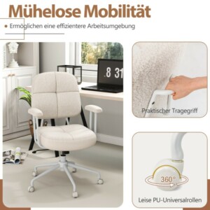 Costway Εργονομική Περιστρεφόμενη Καρέκλα Γραφείου με Μπράτσα & Ρόδες, Μπεζ CB10833BE - Image 5