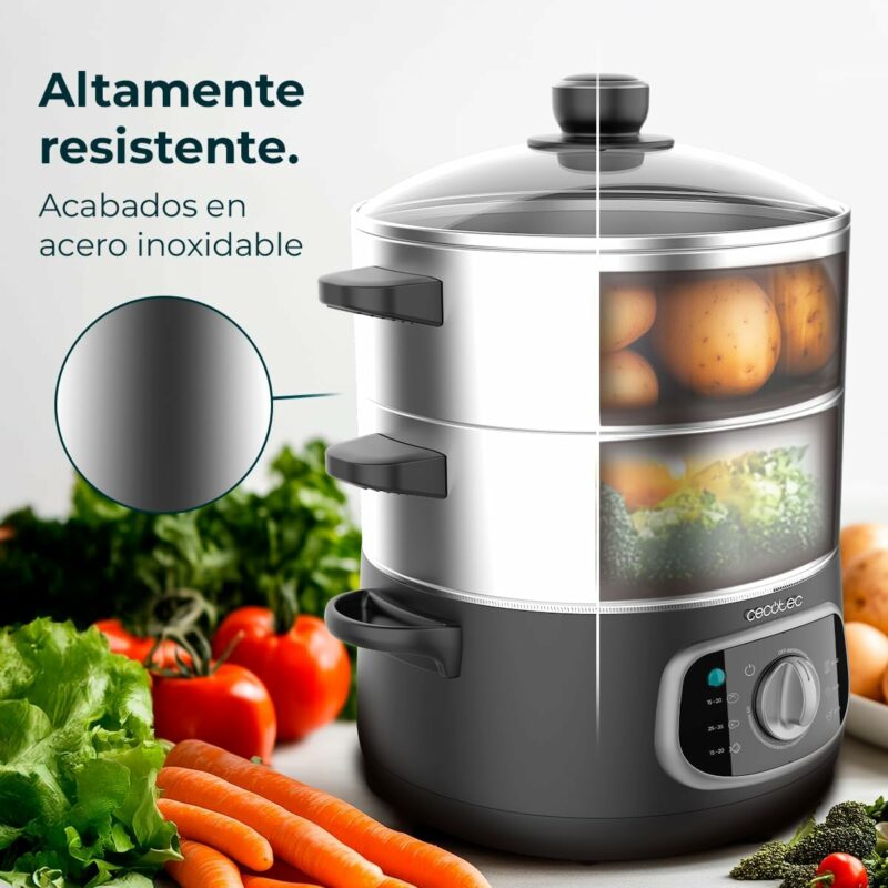 Ηλεκτρικός Ατμομάγειρας 1300W με 3 Δοχεία από Ανοξείδωτο Ατσάλι 10lt Vapovita SteelPot CEC-100072 Cecotec - Image 4