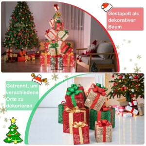 Costway Σετ Φωτιζόμενων Χριστουγεννιάτικων Κουτιών Δώρου 170 εκ. CM24915DE - Image 3