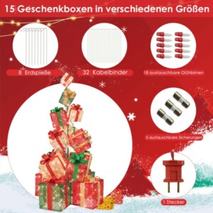 Costway Σετ Φωτιζόμενων Χριστουγεννιάτικων Κουτιών Δώρου 170 εκ. CM24915DE - Image 5