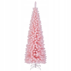 Costway Τεχνητό Χριστουγεννιάτικο Δέντρο Μολύβι 180 εκ. με Χιόνι και 460 Κλαδιά Ροζ CM25172-18